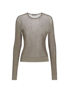 Полупрозрачный металлический свитер Lela Rose, серебряный