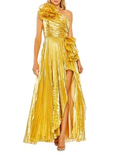 Плиссированное платье на одно плечо Mac Duggal, золотой