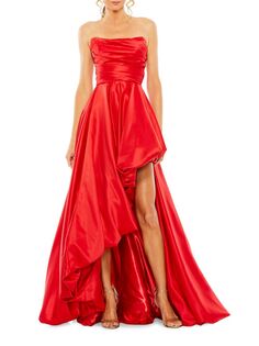 Атласное платье без бретелек High-Low Mac Duggal, красный