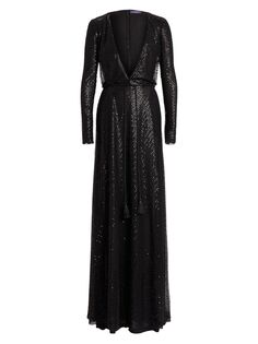Украшенное платье Carmelo с глубоким вырезом и V-образным вырезом Ralph Lauren Collection, черный
