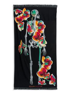 Шарф Orchid Skeleton из шерсти и шелка Alexander McQueen, черный