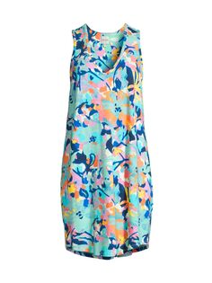 Мини-платье без рукавов с цветочным принтом Color Field NIC+ZOE, аква