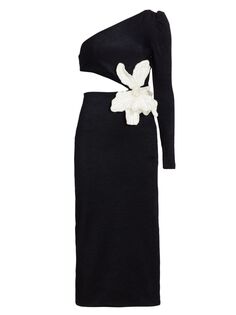 Макси-платье на одно плечо с цветочной аппликацией PatBO, черный