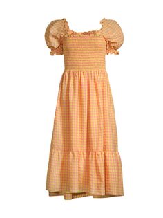 Присборенное платье-миди с принтом в мелкую клетку Rachel Parcell, желтый