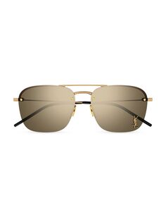 Солнцезащитные очки Navigator из металла с монограммой 59 мм Saint Laurent, бронзовый