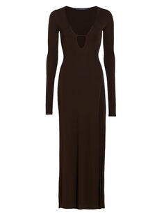 Макси-платье с длинными рукавами и V-образным вырезом Zeynep Arçay, коричневый