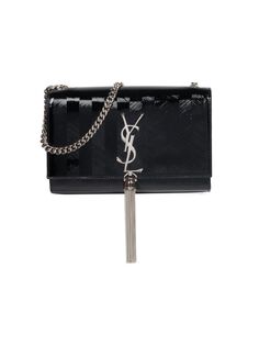 Маленькая сумка на цепочке Kate из лакированной кожи с шевроном и кисточкой Saint Laurent