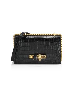 Кожаная сумка-портфель с тиснением под крокодила Alexander McQueen, черный