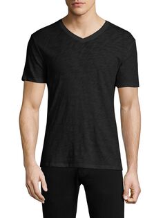 Текстурированная хлопковая футболка с v-образным вырезом ATM Anthony Thomas Melillo, черный