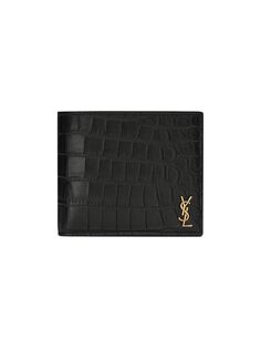 Кошелек из кожи с тиснением под крокодила Saint Laurent, черный