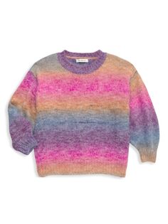Радужный вязаный свитер с круглым вырезом для девочки Mini Molly, разноцветный