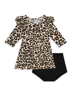 Комплект из двух частей: платье и шаровары Lana с леопардовым принтом для новорожденных и маленьких девочек Posh Peanut