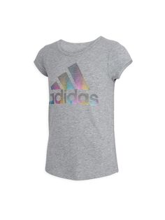 Футболка с разноцветным логотипом для маленьких девочек и девочек adidas, серый