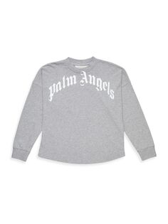 Классическая футболка Little Boy&apos;s &amp; Boy&apos;s с длинными рукавами и логотипом Palm Angels, серый