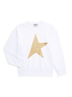 Толстовка Little Kid&apos;s &amp; Kid&apos;s Glittery Star с круглым вырезом Golden Goose, белый