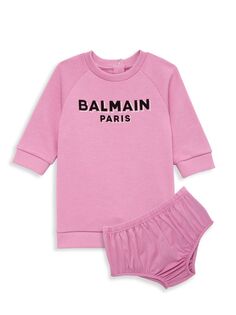 Хлопковая толстовка с логотипом для маленьких девочек Balmain, розовый