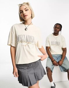 Футболка Reclaimed Vintage Logo Heritage Tee In Washed Unisex, кремовый