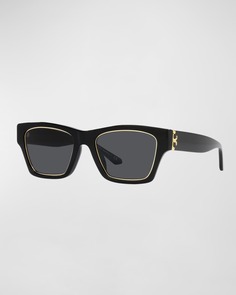 Прямоугольные солнцезащитные очки из ацетата с золотой оправой Tory Burch