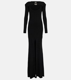Украшенное трикотажное платье в рубчик DAVID KOMA, черный