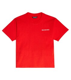 Хлопковая футболка с логотипом Balenciaga Kids, красный
