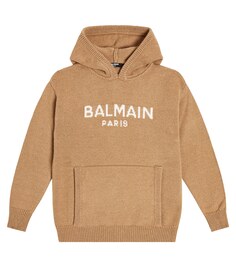 Худи интарсия из шерсти и кашемира с логотипом Balmain, бежевый