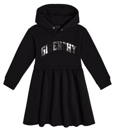 Платье-толстовка из смесового хлопка с логотипом Givenchy Kids, черный