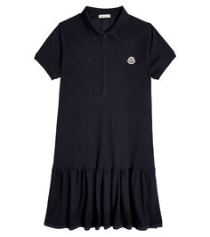 Платье-поло из смесового хлопка Moncler Enfant, синий