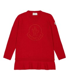 Платье из натуральной шерсти с логотипом Moncler Enfant, красный