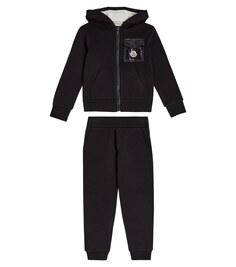 Хлопковая худи и спортивные штаны с логотипом Moncler Enfant, черный