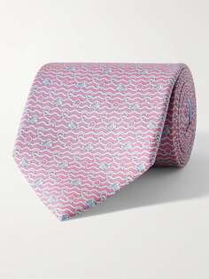 Галстук из шелковой саржи с принтом шириной 8 см FERRAGAMO, розовый
