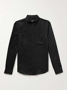 Льняная рубашка с воротником на пуговицах CLUB MONACO, черный
