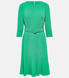 Украшенное платье миди из смесовой шерсти OSCAR DE LA RENTA, зеленый