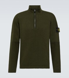 Свитер с полумолнией из смесовой шерсти Stone Island, зеленый