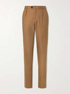 Прямые костюмные брюки Claremont со складками из модала и смесового хлопка OLIVER SPENCER, коричневый