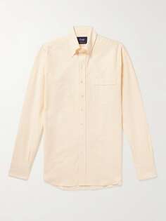 Хлопковая оксфордская рубашка в полоску с воротником на пуговицах DRAKE&apos;S, желтый Drakes