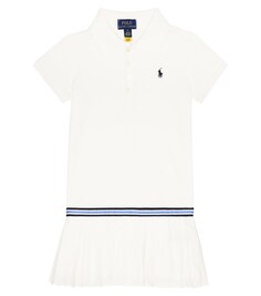 Плиссированное платье-поло из смесового хлопка Polo Ralph Lauren, белый