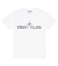 Футболка из хлопкового джерси с принтом Stone Island Junior, белый