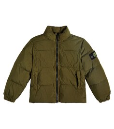 Стеганый пуховик Stone Island Junior, зеленый