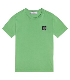 Футболка из хлопкового джерси с логотипом Stone Island Junior, зеленый