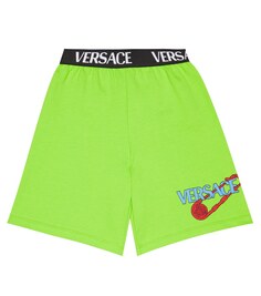 Шорты из хлопкового джерси с вышитым логотипом Versace, зеленый