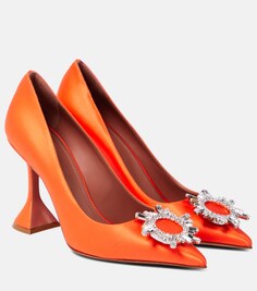 Атласные туфли-лодочки с кристаллами Amina Muaddi, оранжевый