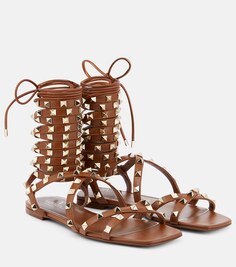 Кожаные сандалии Rockstud с запахом Valentino Garavani, коричневый