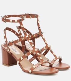 Кожаные сандалии Rockstud Valentino Garavani, коричневый