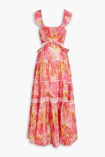 Платье Madsen из хлопка и шелка с английской вышивкой и цветочным принтом LOVESHACKFANCY, коралловый