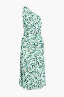 Платье Clarissa из крепдешина на одно плечо со сборками и цветочным принтом AMUR, зеленый