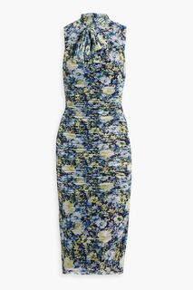Платье миди Shaw из эластичного тюля с цветочным принтом и эффектом металлик BLACK HALO, синий