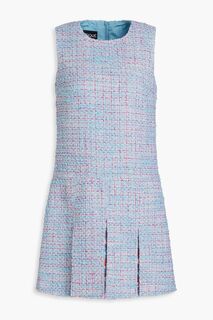 Плиссированное мини-платье из твида-букле с атласной отделкой BOUTIQUE MOSCHINO, синий
