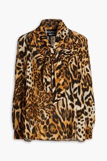 Блузка из шелкового крепдешина с леопардовым принтом и бантом BOUTIQUE MOSCHINO, животный принт