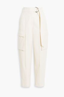 Укороченные зауженные брюки из шерстяного твила со складками BRUNELLO CUCINELLI, кремовый