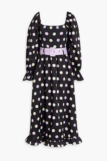 Платье миди Effie из твила с присборками в горошек OLIVIA RUBIN, черный
